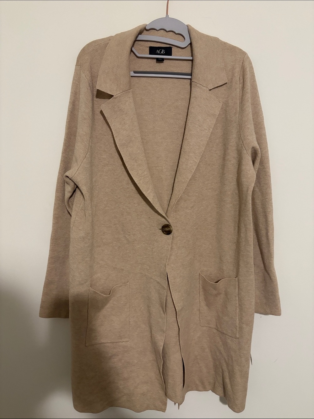 AGB Women's Tan Knit Long Blazer